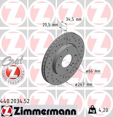 Zimmermann 440.2034.52 - Bremsscheibe alexcarstop-ersatzteile.com