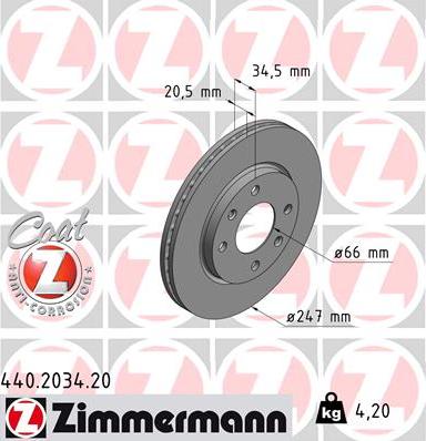 Zimmermann 440.2034.20 - Bremsscheibe alexcarstop-ersatzteile.com