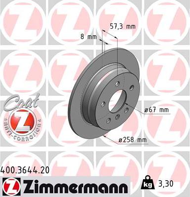 Zimmermann 400.3644.20 - Bremsscheibe alexcarstop-ersatzteile.com