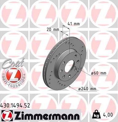 Zimmermann 430.1494.52 - Bremsscheibe alexcarstop-ersatzteile.com