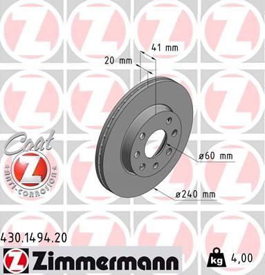 Zimmermann 430.1494.20 - Bremsscheibe alexcarstop-ersatzteile.com