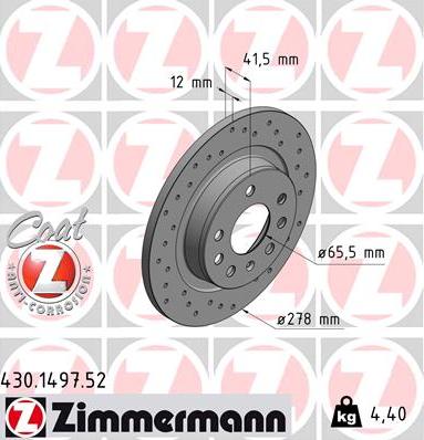 Zimmermann 430.1497.52 - Bremsscheibe alexcarstop-ersatzteile.com