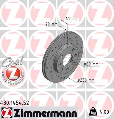 Zimmermann 430.1454.52 - Bremsscheibe alexcarstop-ersatzteile.com