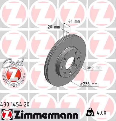 Zimmermann 430.1454.20 - Bremsscheibe alexcarstop-ersatzteile.com