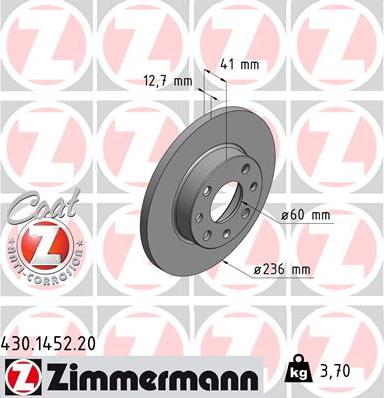 Zimmermann 430.1452.20 - Bremsscheibe alexcarstop-ersatzteile.com