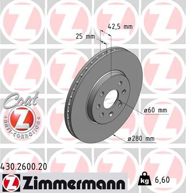 Zimmermann 430.2600.20 - Bremsscheibe alexcarstop-ersatzteile.com