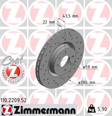 Zimmermann 110.2209.52 - Bremsscheibe alexcarstop-ersatzteile.com