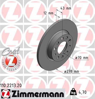 Zimmermann 110.2213.20 - Bremsscheibe alexcarstop-ersatzteile.com