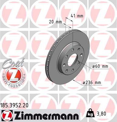 Zimmermann 185.3952.20 - Bremsscheibe alexcarstop-ersatzteile.com