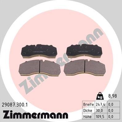 Zimmermann 29087.300.1 - Bremsbelagsatz, Scheibenbremse alexcarstop-ersatzteile.com