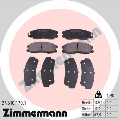 Zimmermann 24510.170.1 - Bremsbelagsatz, Scheibenbremse alexcarstop-ersatzteile.com