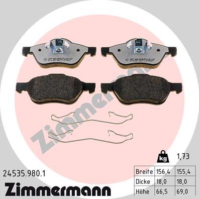 Zimmermann 24535.980.1 - Bremsbelagsatz, Scheibenbremse alexcarstop-ersatzteile.com