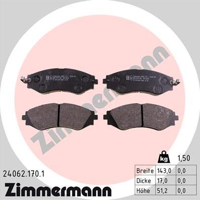 Zimmermann 24062.170.1 - Bremsbelagsatz, Scheibenbremse alexcarstop-ersatzteile.com