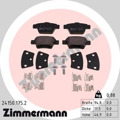 Zimmermann 24150.175.2 - Bremsbelagsatz, Scheibenbremse alexcarstop-ersatzteile.com