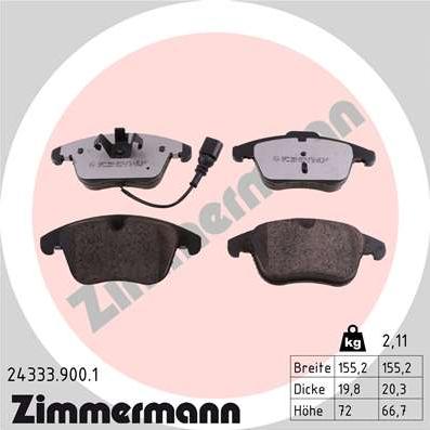 Zimmermann 24333.900.1 - Bremsbelagsatz, Scheibenbremse alexcarstop-ersatzteile.com