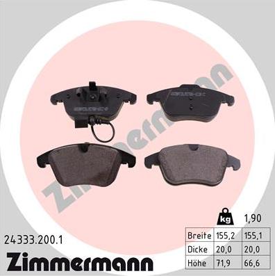 Zimmermann 24333.200.1 - Bremsbelagsatz, Scheibenbremse alexcarstop-ersatzteile.com