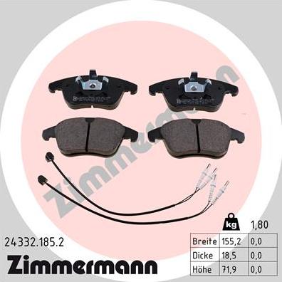 Zimmermann 24332.185.2 - Bremsbelagsatz, Scheibenbremse alexcarstop-ersatzteile.com