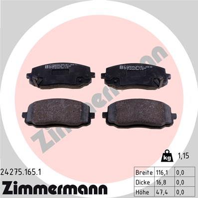 Zimmermann 24275.165.1 - Bremsbelagsatz, Scheibenbremse alexcarstop-ersatzteile.com