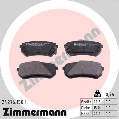 Zimmermann 24276.150.1 - Bremsbelagsatz, Scheibenbremse alexcarstop-ersatzteile.com