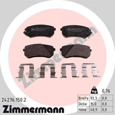 Zimmermann 24276.150.2 - Bremsbelagsatz, Scheibenbremse alexcarstop-ersatzteile.com