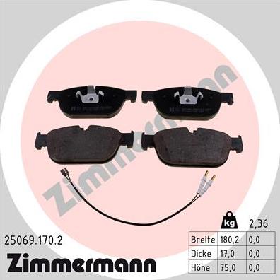 Zimmermann 25069.170.2 - Bremsbelagsatz, Scheibenbremse alexcarstop-ersatzteile.com