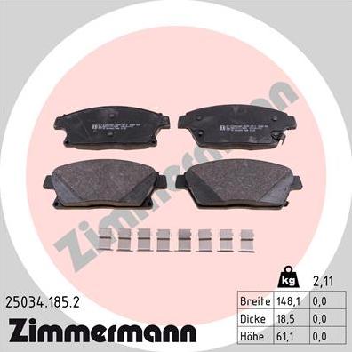 Zimmermann 25034.185.2 - Bremsbelagsatz, Scheibenbremse alexcarstop-ersatzteile.com