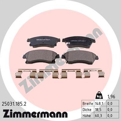 Zimmermann 25031.185.2 - Bremsbelagsatz, Scheibenbremse alexcarstop-ersatzteile.com