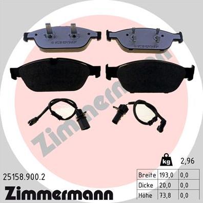 Zimmermann 25158.900.2 - Bremsbelagsatz, Scheibenbremse alexcarstop-ersatzteile.com