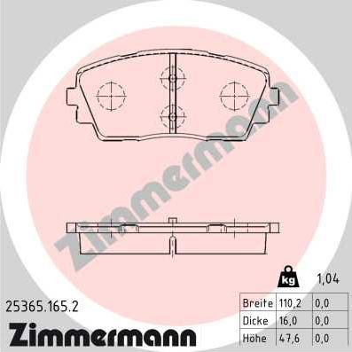 Zimmermann 25365.165.2 - Bremsbelagsatz, Scheibenbremse alexcarstop-ersatzteile.com