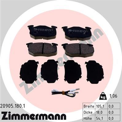 Zimmermann 20905.180.1 - Bremsbelagsatz, Scheibenbremse alexcarstop-ersatzteile.com