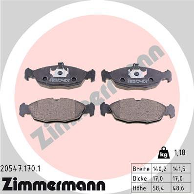 Zimmermann 20547.170.1 - Bremsbelagsatz, Scheibenbremse alexcarstop-ersatzteile.com