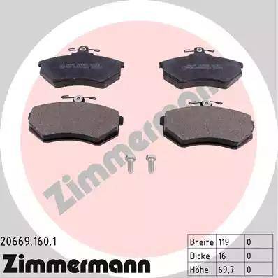 Zimmermann 20669.160.1 - Bremsbelagsatz, Scheibenbremse alexcarstop-ersatzteile.com