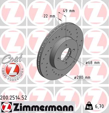 Zimmermann 200.2514.52 - Bremsscheibe alexcarstop-ersatzteile.com