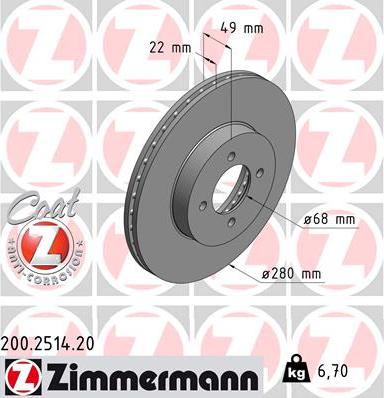 Zimmermann 200.2514.20 - Bremsscheibe alexcarstop-ersatzteile.com