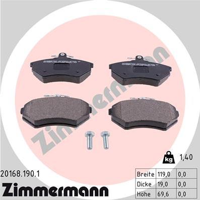 Zimmermann 20168.190.1 - Bremsbelagsatz, Scheibenbremse alexcarstop-ersatzteile.com