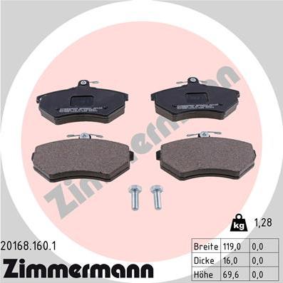 Zimmermann 20168.160.1 - Bremsbelagsatz, Scheibenbremse alexcarstop-ersatzteile.com