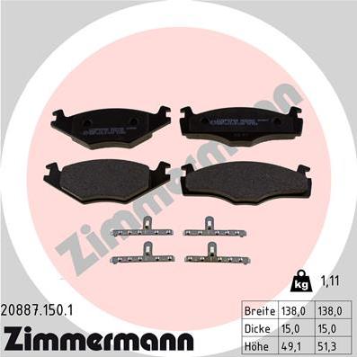 Zimmermann 20887.150.1 - Bremsbelagsatz, Scheibenbremse alexcarstop-ersatzteile.com