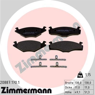 Zimmermann 20887.170.1 - Bremsbelagsatz, Scheibenbremse alexcarstop-ersatzteile.com