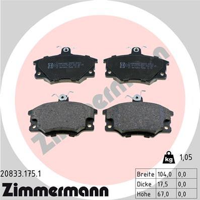 Zimmermann 20833.175.1 - Bremsbelagsatz, Scheibenbremse alexcarstop-ersatzteile.com