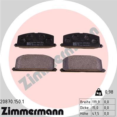 Zimmermann 20870.150.1 - Bremsbelagsatz, Scheibenbremse alexcarstop-ersatzteile.com