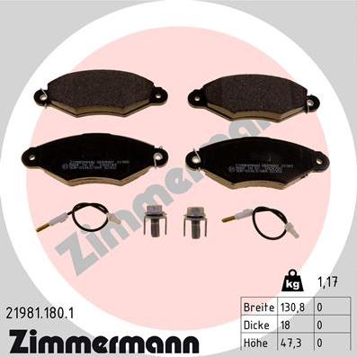 Zimmermann 21981.180.1 - Bremsbelagsatz, Scheibenbremse alexcarstop-ersatzteile.com