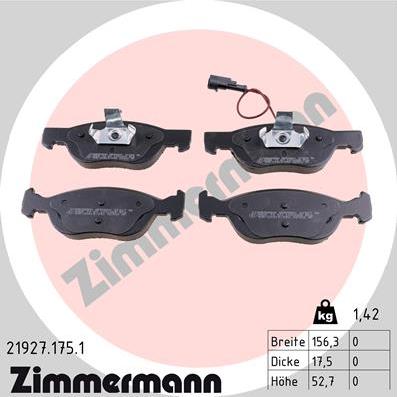 Zimmermann 21927.175.1 - Bremsbelagsatz, Scheibenbremse alexcarstop-ersatzteile.com