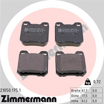 Zimmermann 21050.175.1 - Bremsbelagsatz, Scheibenbremse alexcarstop-ersatzteile.com