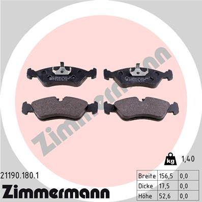 Zimmermann 21190.180.1 - Bremsbelagsatz, Scheibenbremse alexcarstop-ersatzteile.com