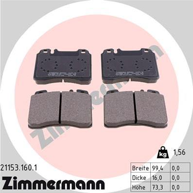 Zimmermann 21153.160.1 - Bremsbelagsatz, Scheibenbremse alexcarstop-ersatzteile.com