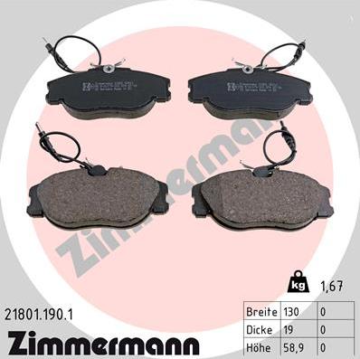 Zimmermann 21801.190.1 - Bremsbelagsatz, Scheibenbremse alexcarstop-ersatzteile.com