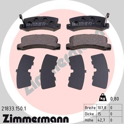 Zimmermann 21833.150.1 - Bremsbelagsatz, Scheibenbremse alexcarstop-ersatzteile.com