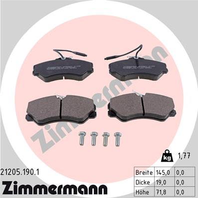 Zimmermann 21205.190.1 - Bremsbelagsatz, Scheibenbremse alexcarstop-ersatzteile.com