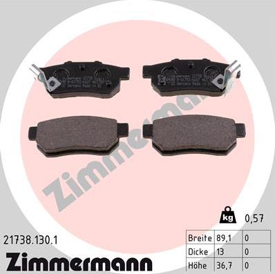 Zimmermann 21738.130.1 - Bremsbelagsatz, Scheibenbremse alexcarstop-ersatzteile.com