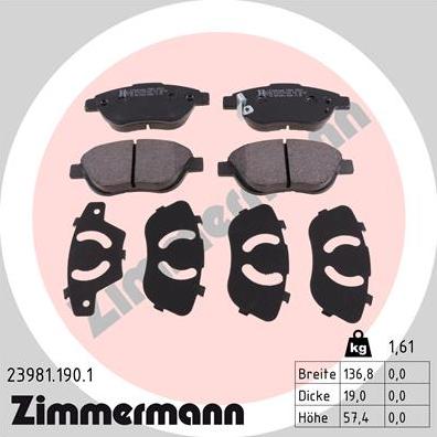 Zimmermann 23981.190.1 - Bremsbelagsatz, Scheibenbremse alexcarstop-ersatzteile.com